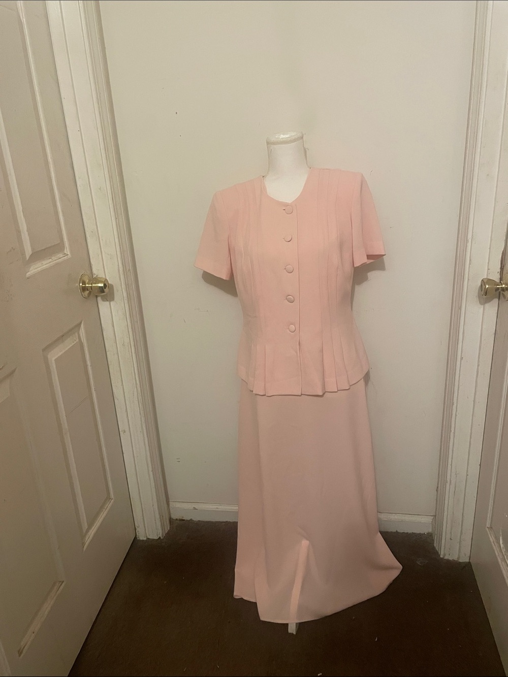 Julian Taylor Soft Pink Two-Piece Pleated Blouse and Maxi Skirt